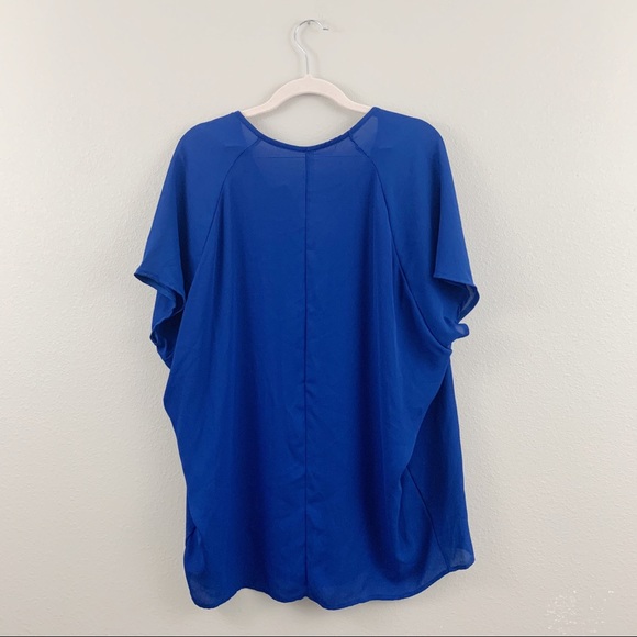 Royal Blue Short Sleeve V Neck Blouse Top - Picture 3 of 8